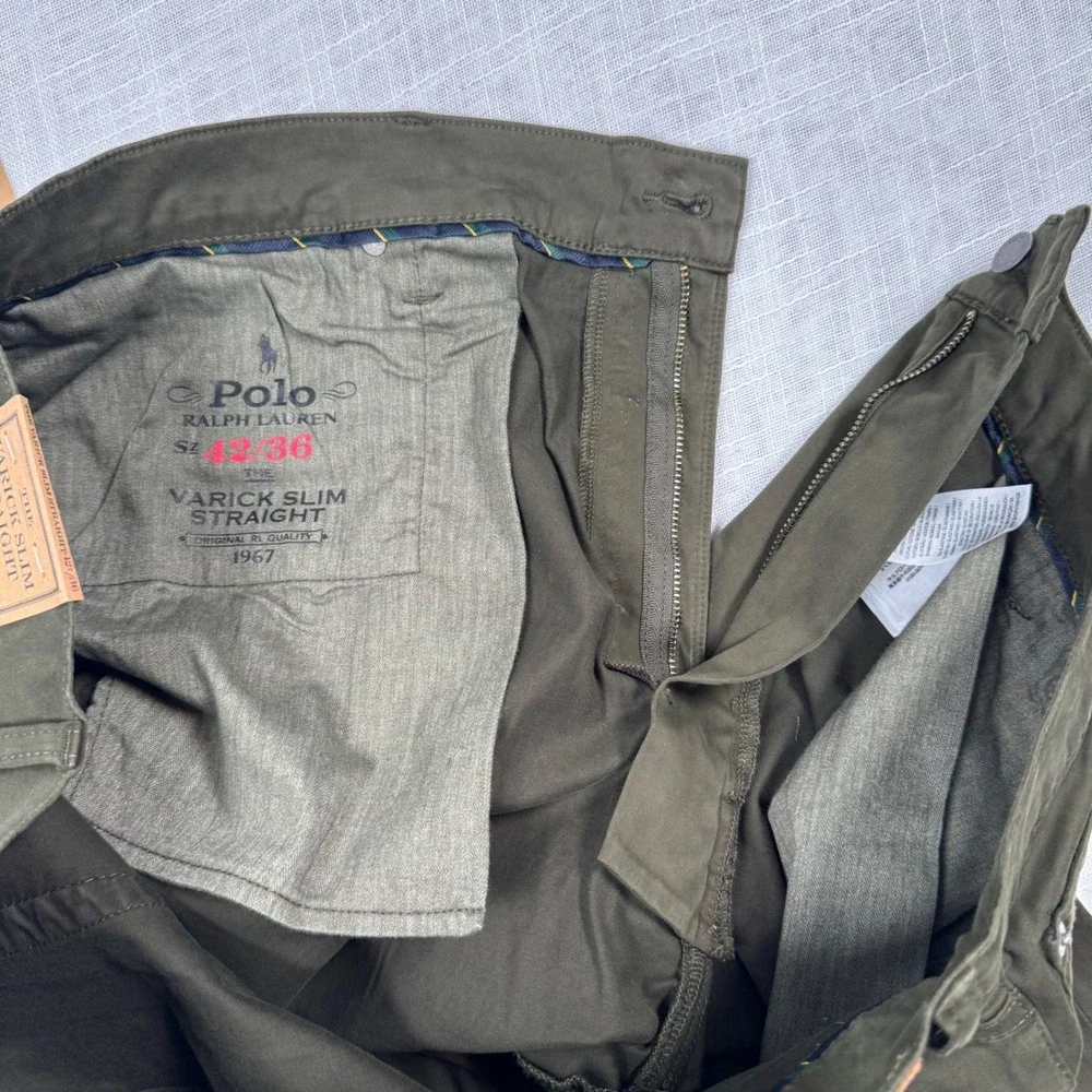 NWT Polo Ralph Lauren Varick Slim Straight Sateen Pant Green 42Tx36 Preppy Fall